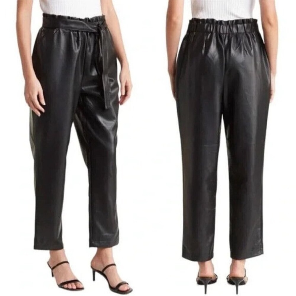 Avec Les Filles Faux Leather Paperbag Pants Belted‎ Black Cropped M EUC